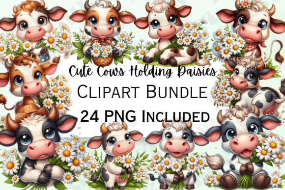 Download Cute Cows Holding Daisies Clipart - Daisies clipart Collection