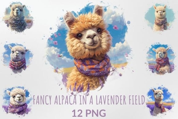 Download Fancy Alpaca in a Lavender Field Clipart - Field Collection