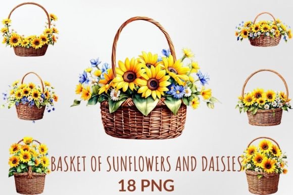 Download Basket of Sunflowers and Daisies Clipart - Daisies clipart Collection