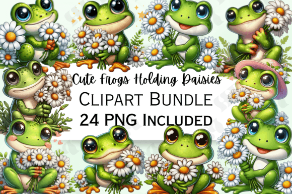 Download Cute Frog Holding Daisies Clipart - Daisies clipart Collection