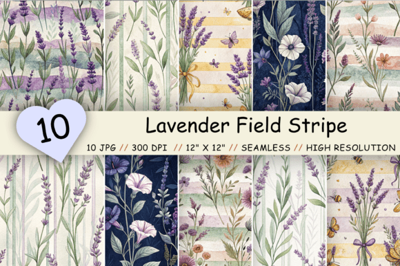 Download Lavender Field Stripe Digital Paper - Field Collection
