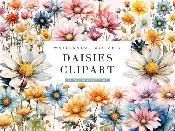 Download Watercolor Daisies Clipart Bundle - Daisies clipart Collection