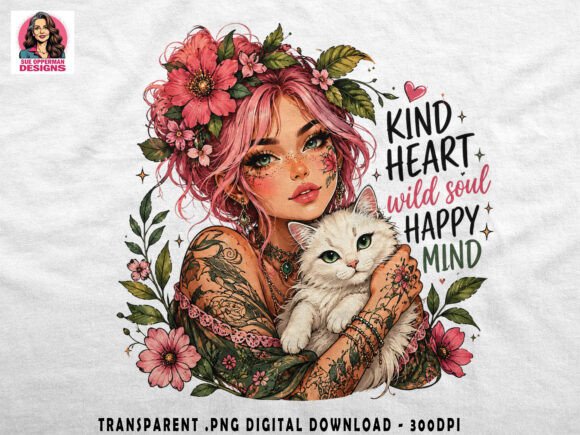 Download Pink Floral Girl &amp; Cat | Boho PNG - Pink floral Collection