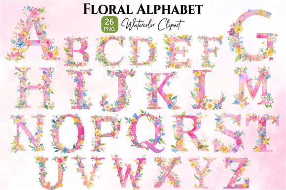 Download Pink Floral Alphabet Watercolor Clipart - Premium Resources