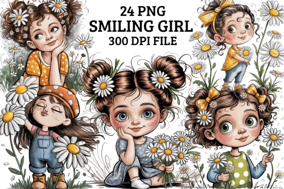 Download Smiling Girl with Daisies Clipart PNG - Daisies clipart Collection