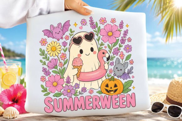 Download Cute Pink Floral Ghost Summerween PNG - Pink floral Collection
