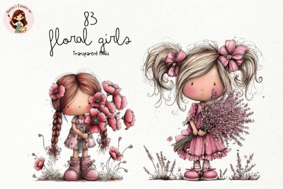 Download Pink Floral Girls PNG Clipart Bundle - Pink floral Collection