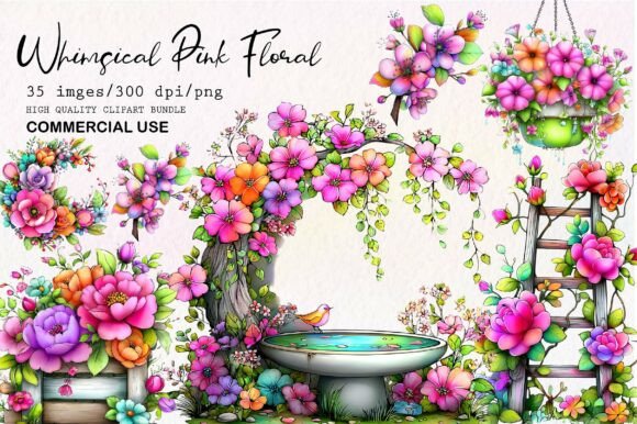 Download Whimsical Pink Floral Clipart - Pink floral Collection