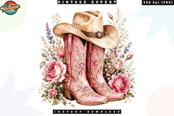 Download Pink Floral Cowgirl Boots and Hat PNG - Pink floral Collection