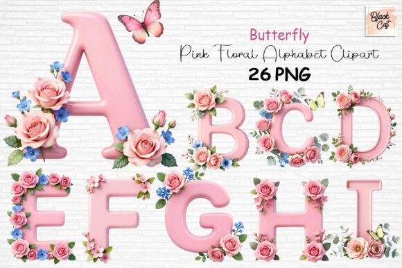 Download Butterfly Pink Floral Alphabet Clipart - Pink floral Collection