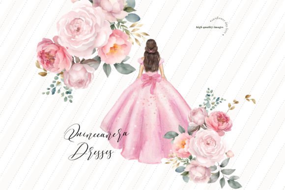 Download Pink Floral Dresses Quinceañera Clipart - Pink floral Collection