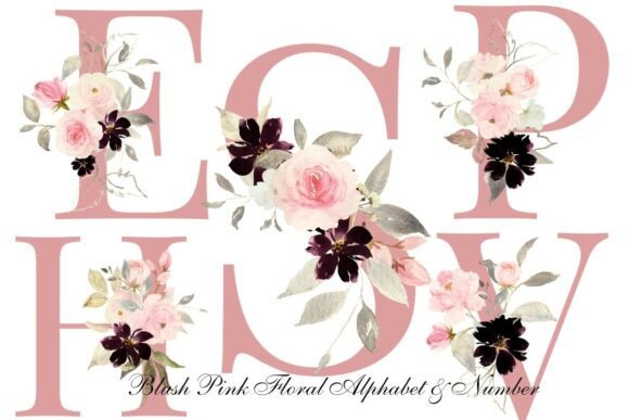 Download Blush Pink Floral Alphabet &amp; Number PNG - Pink floral Collection