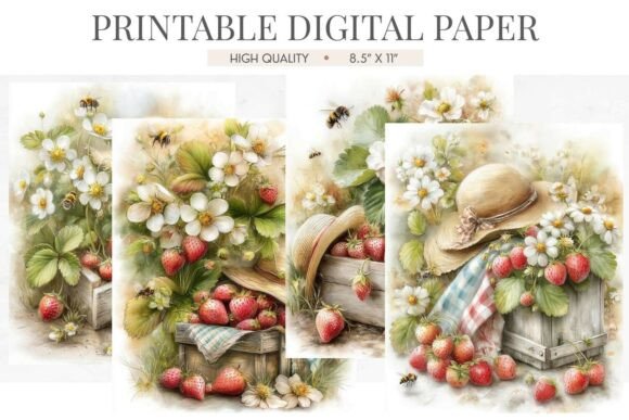Download Watercolor Summer Strawberry Field Paper - Field Collection
